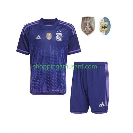 Maillot de Foot Argentine 3 Stars Enfant Extérieur Coupe du Monde 2022 Manche Courte