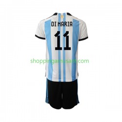 Maillot de Foot Argentine Di Maria 11 Enfant Domicile Coupe du Monde 2022 Manche Courte