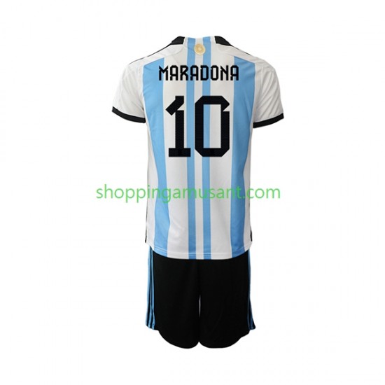 Maillot de Foot Argentine Maradona 10 Enfant Domicile Coupe du Monde 2022 Manche Courte