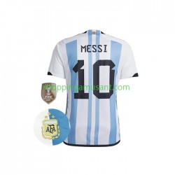 Maillot de Foot Argentine Messi 10 3 Stars Homme Domicile Coupe du Monde 2022 Manche Courte