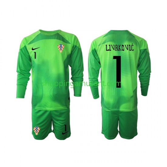 Maillot de Foot Croatie Livakovic 1 Gardien Enfant Extérieur Coupe du Monde 2022 Manche Longue