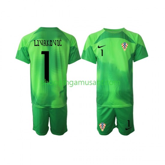 Maillot de Foot Croatie Livakovic 1 Gardien Enfant Extérieur Coupe du Monde 2022 Manche Courte