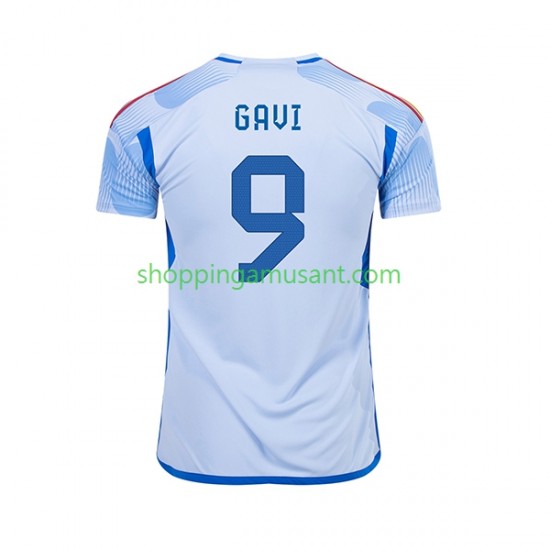 Maillot de Foot Espagne Gavi 9 Homme Extérieur Coupe du Monde 2022 Manche Courte