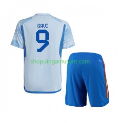 Maillot de Foot Espagne Gavi 9 Enfant Extérieur Coupe du Monde 2022 Manche Courte
