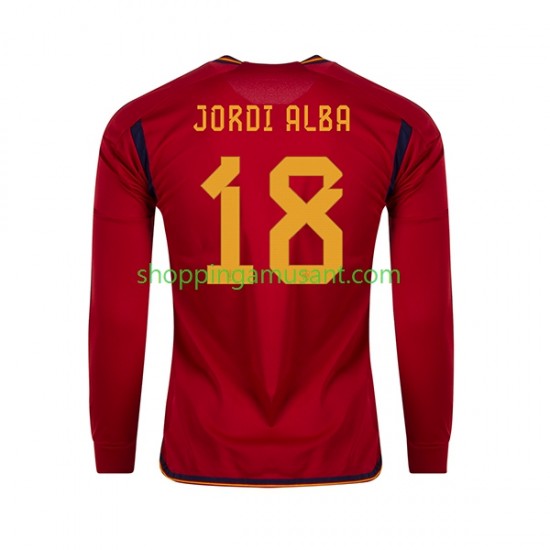 Maillot de Foot Espagne JORDI ALBA 18 Homme Domicile Coupe du Monde 2022 Manche Longue