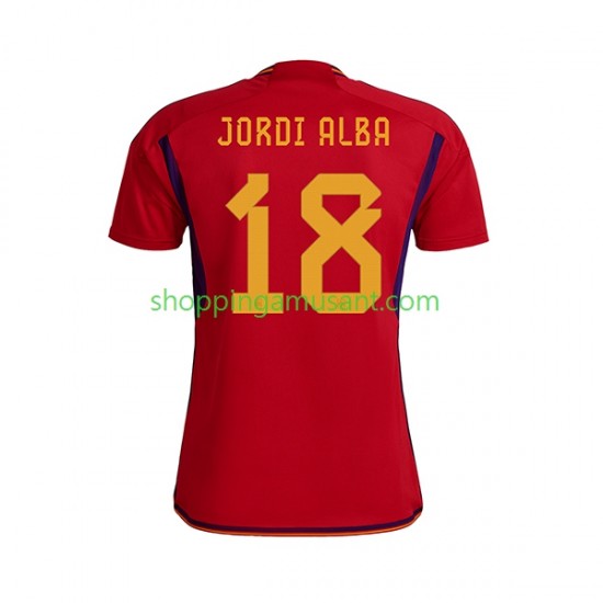 Maillot de Foot Espagne JORDI ALBA 18 Homme Domicile Coupe du Monde 2022 Manche Courte