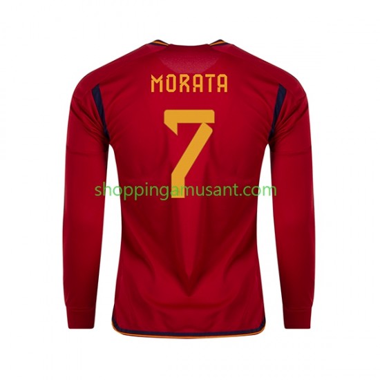 Maillot de Foot Espagne MORATA 7 Homme Domicile Coupe du Monde 2022 Manche Longue