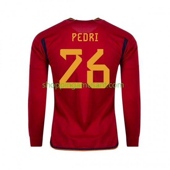 Maillot de Foot Espagne PEDRI 26 Homme Domicile Coupe du Monde 2022 Manche Longue