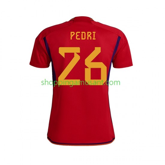 Maillot de Foot Espagne PEDRI 26 Homme Domicile Coupe du Monde 2022 Manche Courte