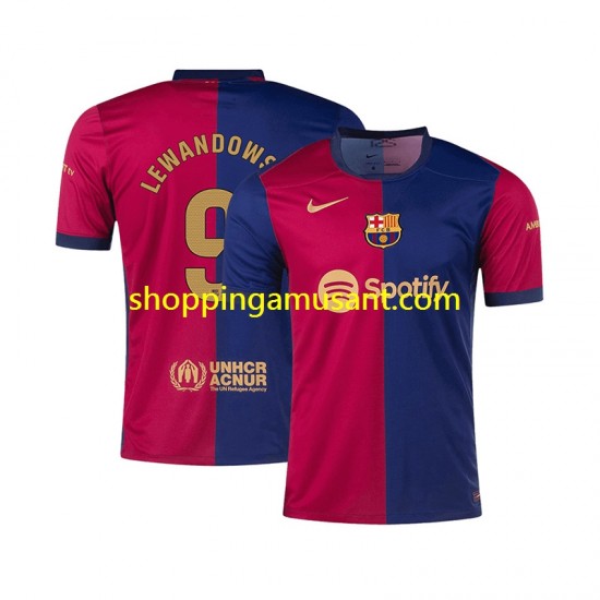 Maillot de Foot FC Barcelone Robert Lewandowski 9 Homme Domicile 2024-2025 Manche Courte