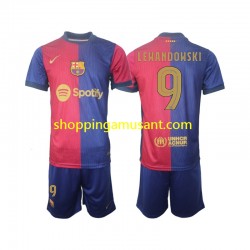 Maillot de Foot FC Barcelone UCL Font Robert Lewandowski 9 Enfant Domicile 2024-2025 Manche Courte