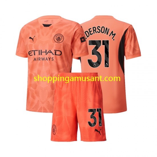 Maillot de Foot Manchester City Ederson M 31 Gardien Enfant Extérieur 2024-2025 Manche Courte