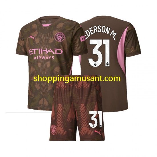 Maillot de Foot Manchester City Ederson M 31 Gardien Enfant Domicile 2024-2025 Manche Courte