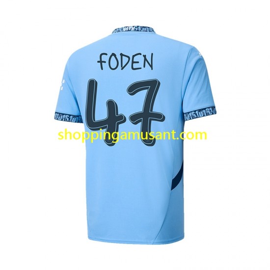 Maillot de Foot Manchester City UCL Font FODEN 47 Homme Domicile 2024-2025 Manche Courte