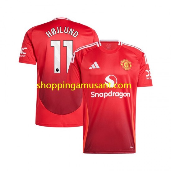 Maillot de Foot Manchester United Rasmus Hojlund 11 Homme Domicile 2024-2025 Manche Courte