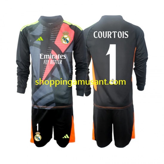 Maillot de Foot Real Madrid Thibaut Courtois 1 Gardien Enfant Extérieur 2024-2025 Manche Longue