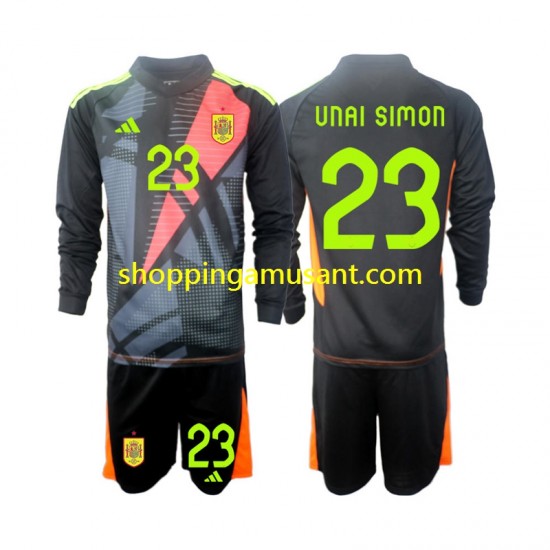 Maillot de Foot Espagne Unai Simon 23 Gardien Enfant Extérieur Euro 2024 Manche Longue