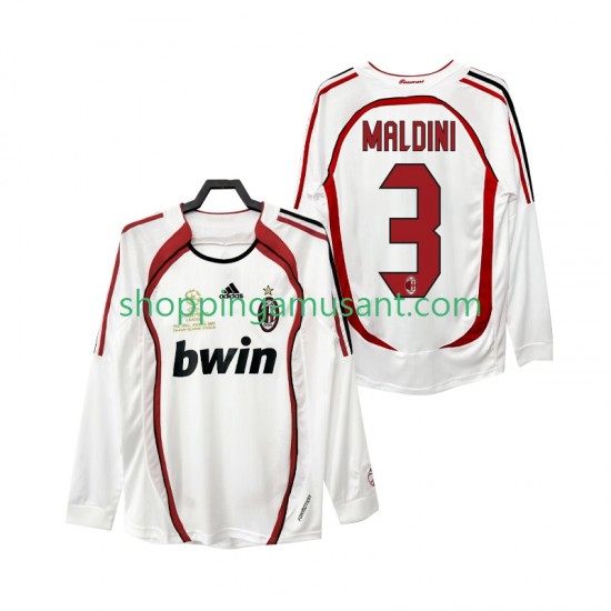 Maillot de Foot AC Milan MALDINI 3 2007 Rétro Homme Extérieur 2006 Manche Longue
