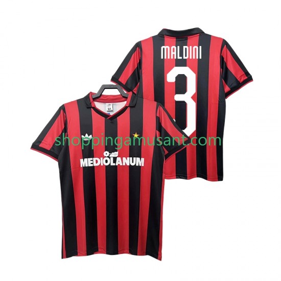Maillot de Foot AC Milan MALDINI 3 1990 1991 Rétro Homme Domicile Manche Courte