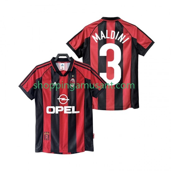 Maillot de Foot AC Milan MALDINI 3 Rétro Homme Domicile 1999 1998 Manche Courte