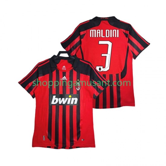 Maillot de Foot AC Milan MALDINI 3 2007 Rétro Homme Domicile 2008 Manche Courte