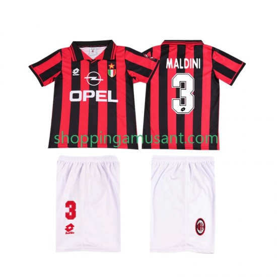 Maillot de Foot AC Milan MALDINI 3 1996 1997 Rétro Enfant Domicile Manche Courte