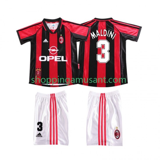 Maillot de Foot AC Milan MALDINI 3 Rétro Enfant Domicile 1999 1998 Manche Courte