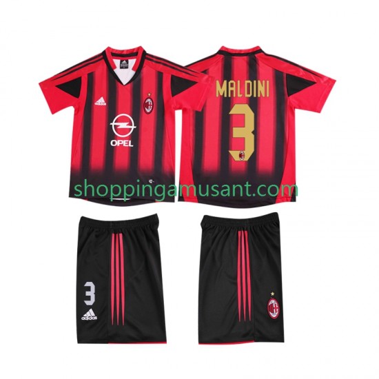 Maillot de Foot AC Milan MALDINI 3 2005 Rétro Enfant Domicile 2004 Manche Courte