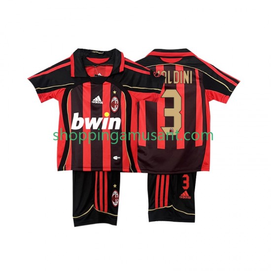 Maillot de Foot AC Milan MALDINI 3 2007 Rétro Enfant Domicile 2006 Manche Courte