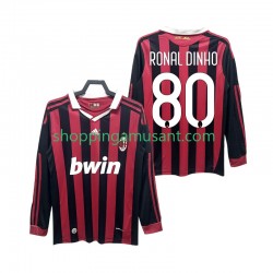 Maillot de Foot AC Milan RONALDINHO 80 2009 Rétro Homme Domicile 2010 Manche Longue