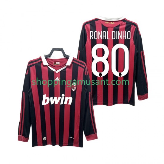 Maillot de Foot AC Milan RONALDINHO 80 2009 Rétro Homme Domicile 2010 Manche Longue