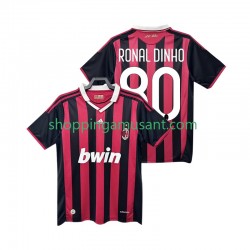 Maillot de Foot AC Milan RONALDINHO 80 2009 Rétro Homme Domicile 2010 Manche Courte