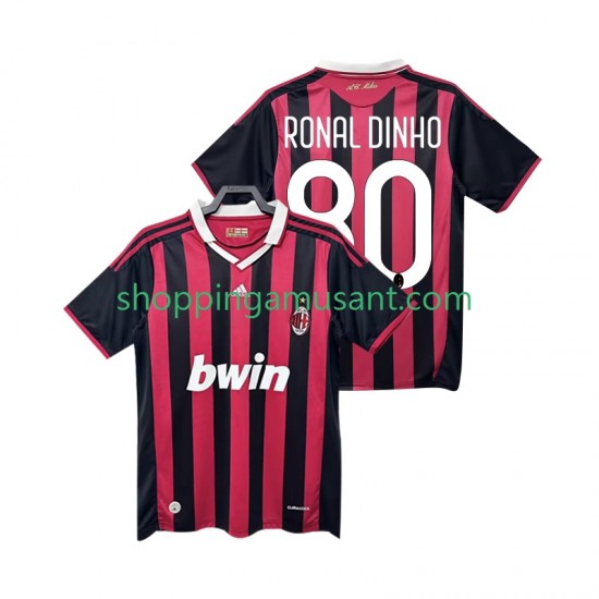 Maillot de Foot AC Milan RONALDINHO 80 2009 Rétro Homme Domicile 2010 Manche Courte