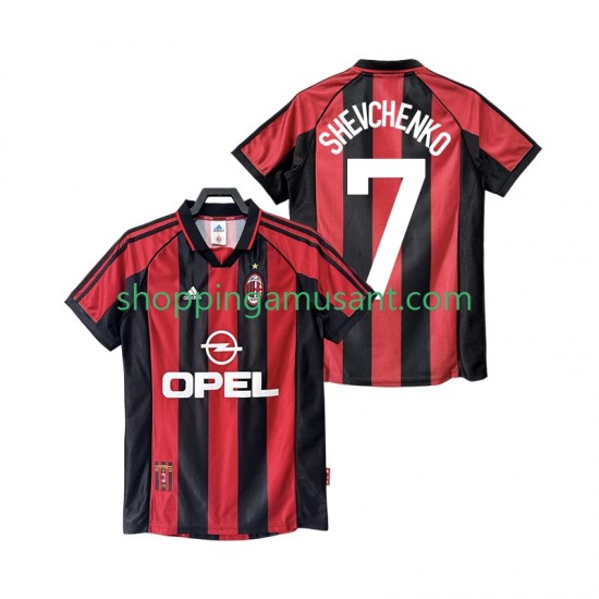 Maillot de Foot AC Milan SHEVCHENKO 7 Rétro Homme Domicile 1999 1998 Manche Courte
