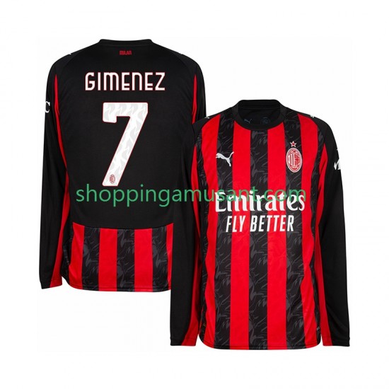 Maillot de Foot AC Milan Santiago Gimenez 7 Homme Domicile 2025-2026 Manche Longue