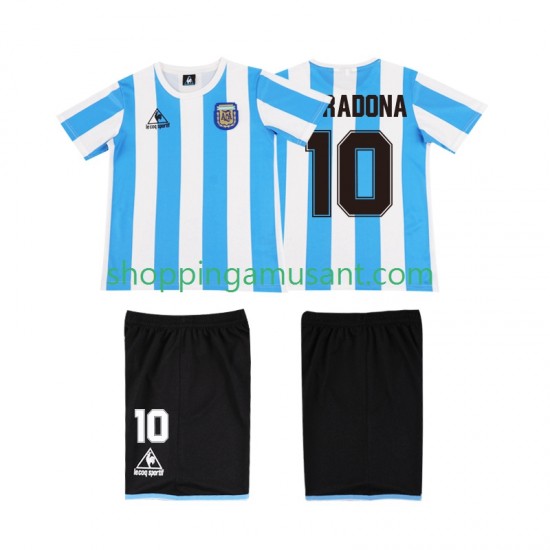 Maillot de Foot Argentine MARADONA 10 1986 Rétro Enfant Domicile Manche Courte
