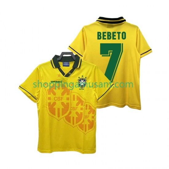 Maillot de Foot Brésil BEBETO 7 Rétro Homme Domicile 1994 Manche Courte