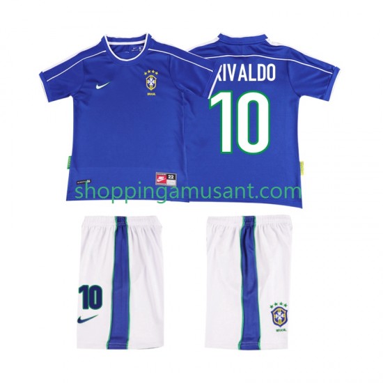 Maillot de Foot Brésil RIVALDO 10 Rétro Enfant Extérieur 1998 Manche Courte