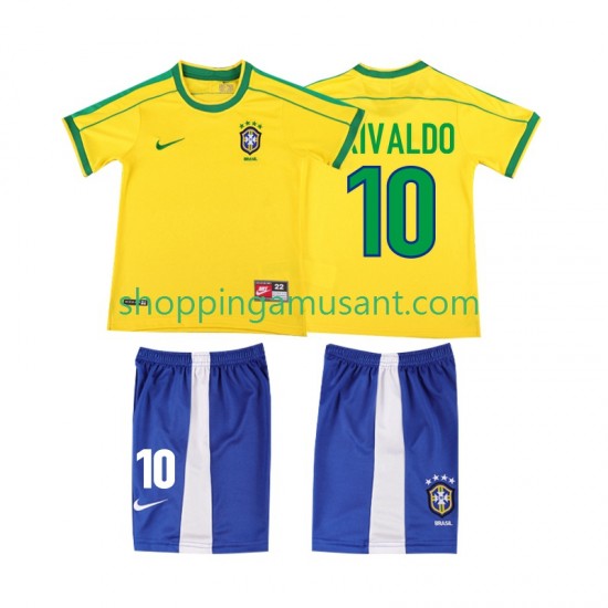 Maillot de Foot Brésil RIVALDO 10 Rétro Enfant Domicile 1998 Manche Courte