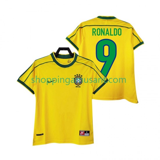 Maillot de Foot Brésil RONALDO 9 Rétro Homme Domicile 1998 Manche Courte