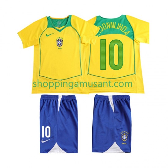 Maillot de Foot Brésil RONALOINHO 10 Rétro Enfant Domicile 2004 Manche Courte