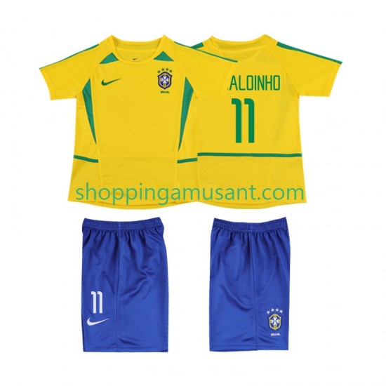 Maillot de Foot Brésil RONALOINHO 11 Rétro Enfant Domicile 2002 Manche Courte