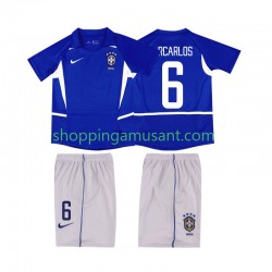 Maillot de Foot Brésil Roberto Carlos 6 Rétro Enfant Extérieur 2002 Manche Courte
