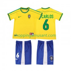 Maillot de Foot Brésil Roberto Carlos 6 Rétro Enfant Domicile 1998 Manche Courte
