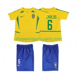 Maillot de Foot Brésil Roberto Carlos 6 Rétro Enfant Domicile 2002 Manche Courte