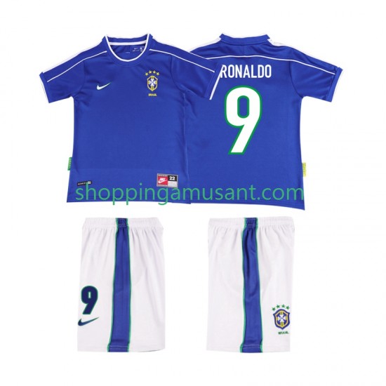 Maillot de Foot Brésil Ronaldo 9 Rétro Enfant Extérieur 1998 Manche Courte