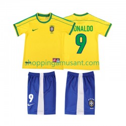 Maillot de Foot Brésil Ronaldo 9 Rétro Enfant Domicile 1998 Manche Courte