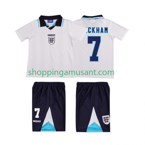 Maillot de Foot Angleterre Beckham 7 1996 Rétro Enfant Domicile Manche Courte