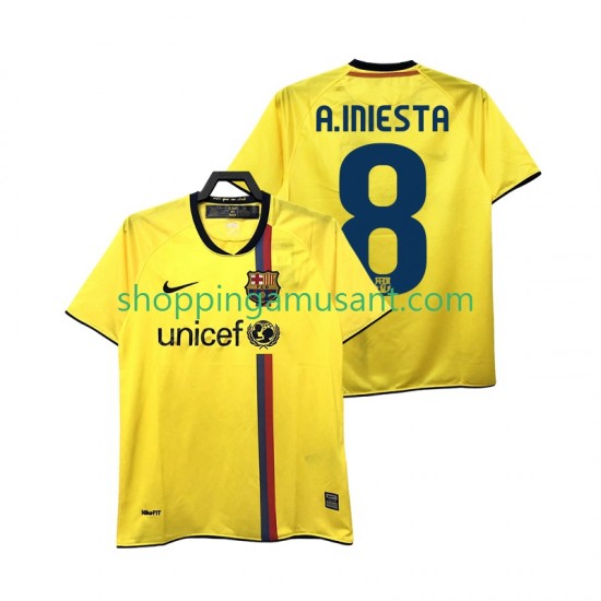 Maillot de Foot FC Barcelone A INIESTA 8 2009 Rétro Homme Extérieur 2008 Manche Courte