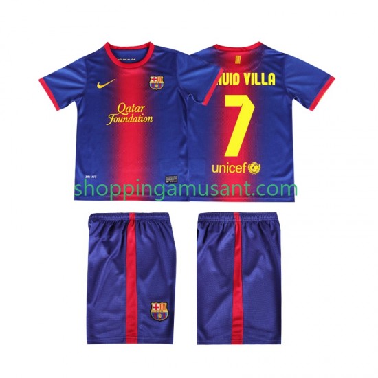 Maillot de Foot FC Barcelone DAUID VILLA 7 2012 2013 Rétro Enfant Domicile Manche Courte